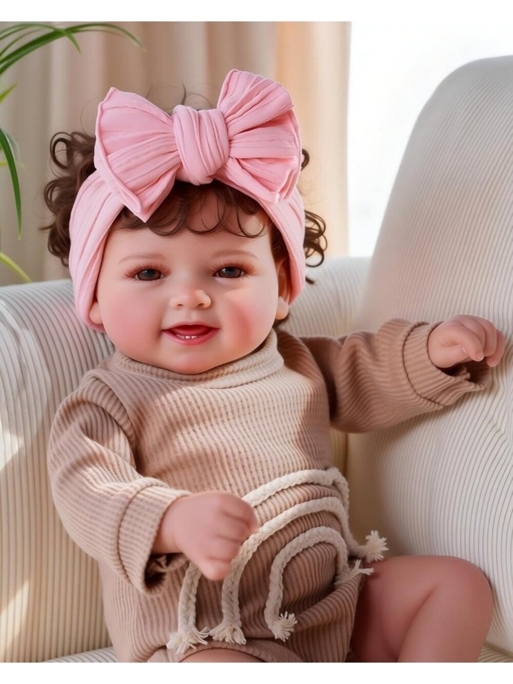 17in Realistic Reborn Baby Doll Girl Curly Brown Hair Smiling Set
